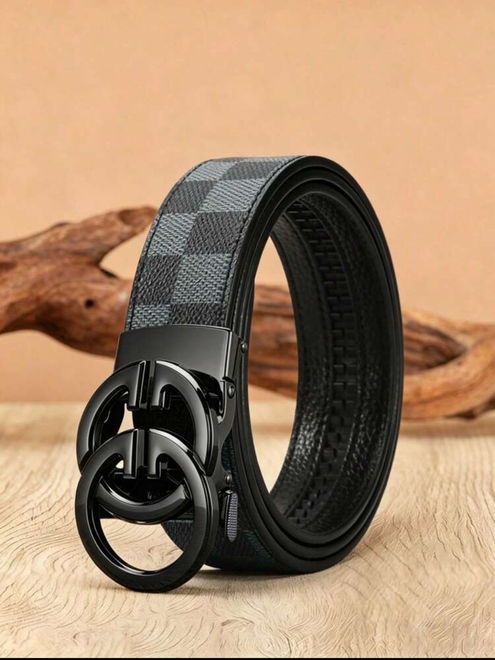 GG Men's Black Checker Reversible Belt